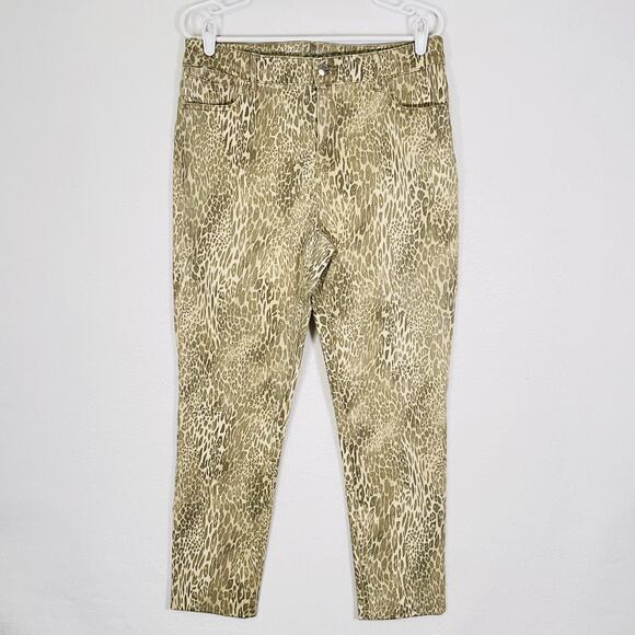 Chico's Pants Womens 10 Cream Tan Cheetah Cat Sparkle Stretchy Jeggings Jeans - Picture 1 of 9